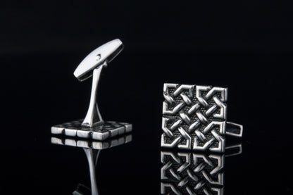vkngjewelry Cufflinks Handcrafted Unique Ornament Square v1 Sterling Silver Cufflinks