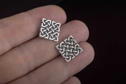 vkngjewelry Cufflinks Handcrafted Unique Ornament Square v1 Sterling Silver Cufflinks