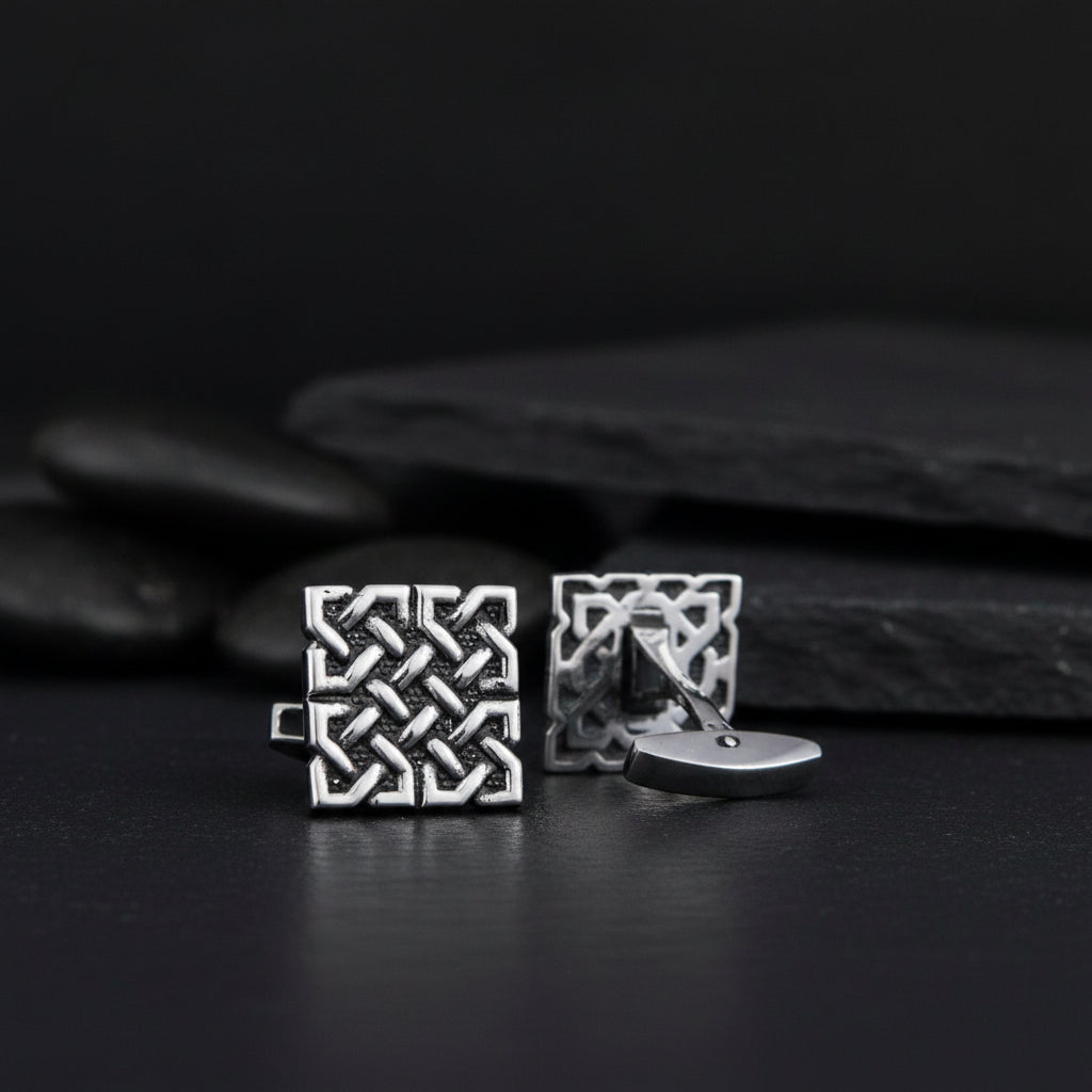 vkngjewelry Cufflinks Handcrafted Unique Ornament Square v1 Sterling Silver Cufflinks