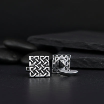 vkngjewelry Cufflinks Handcrafted Unique Ornament Square v1 Sterling Silver Cufflinks