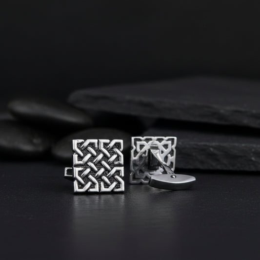 vkngjewelry Cufflinks Handcrafted Unique Ornament Square v1 Sterling Silver Cufflinks
