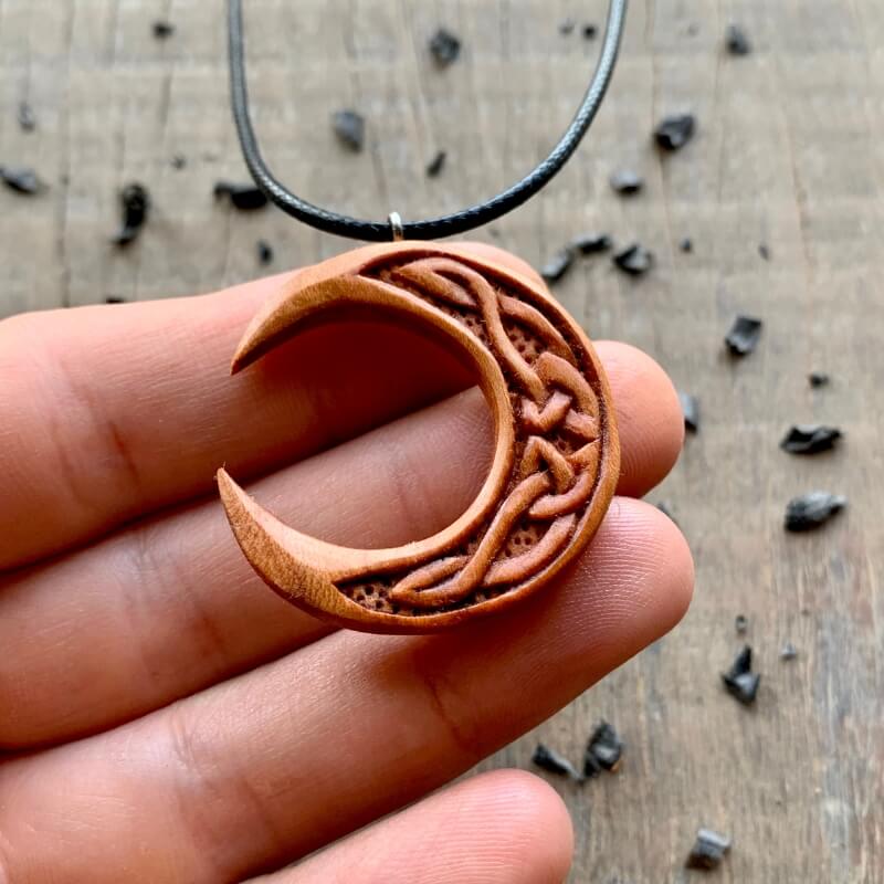 vkngjewelry Pendant Unique Plum Wood Celtic Moon Pendant