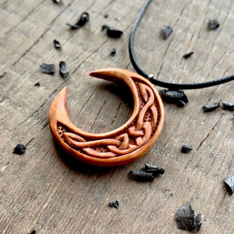 vkngjewelry Pendant Unique Plum Wood Celtic Moon Pendant