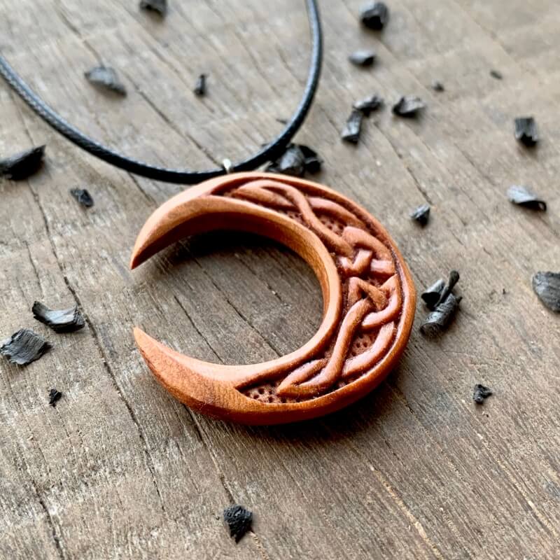 vkngjewelry Pendant Unique Plum Wood Celtic Moon Pendant