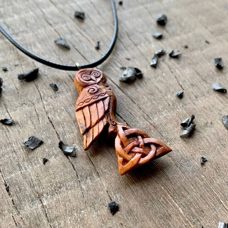 vkngjewelry Pendant Unique Plum Wood Celtic Owl Triquetra Pendant Style 1