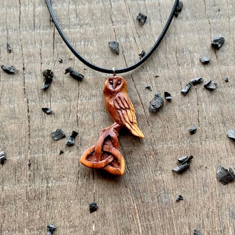 vkngjewelry Pendant Unique Plum Wood Celtic Owl Triquetra Pendant Style 3