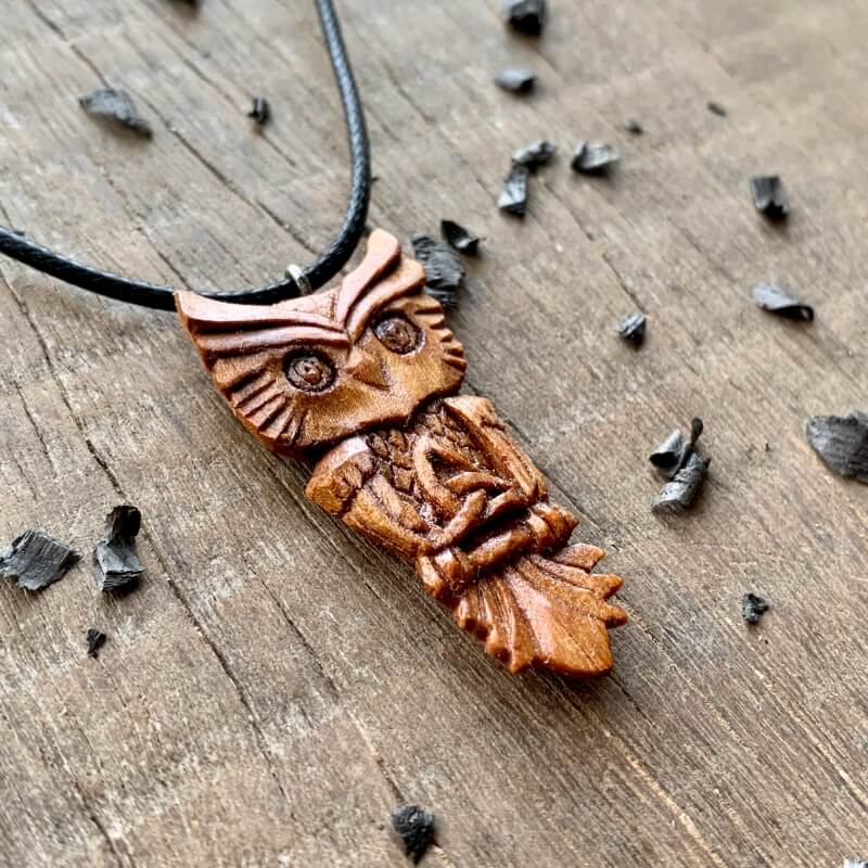 vkngjewelry Pendant Unique Wood Celtic Owl Triquetra Pendant Style 4