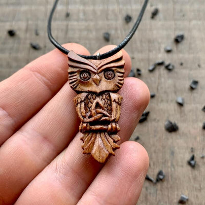 vkngjewelry Pendant Unique Wood Celtic Owl Triquetra Pendant Style 4