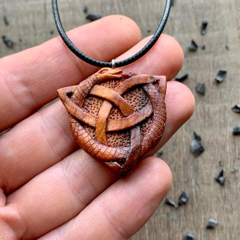 vkngjewelry Pendant Unique Plum Wood Celtic Uroboro Serpent Triquetra Pendant