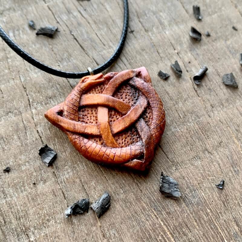 vkngjewelry Pendant Unique Plum Wood Celtic Uroboro Serpent Triquetra Pendant