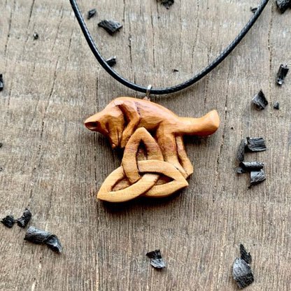 vkngjewelry Pendant Unique Plum Wood Fox Triquetra Pendant