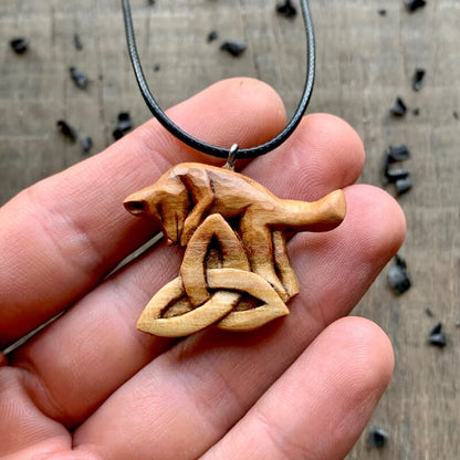 vkngjewelry Pendant Unique Plum Wood Fox Triquetra Pendant