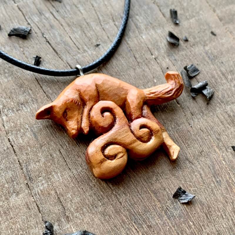 vkngjewelry Pendant Unique Plum Wood Fox Triskelion Pendant