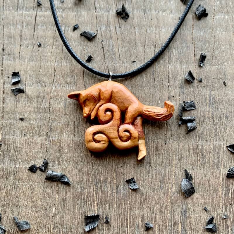 vkngjewelry Pendant Unique Plum Wood Fox Triskelion Pendant