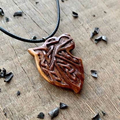 vkngjewelry Pendant Unique Plum Wood Norse Design Wolf  Pendant