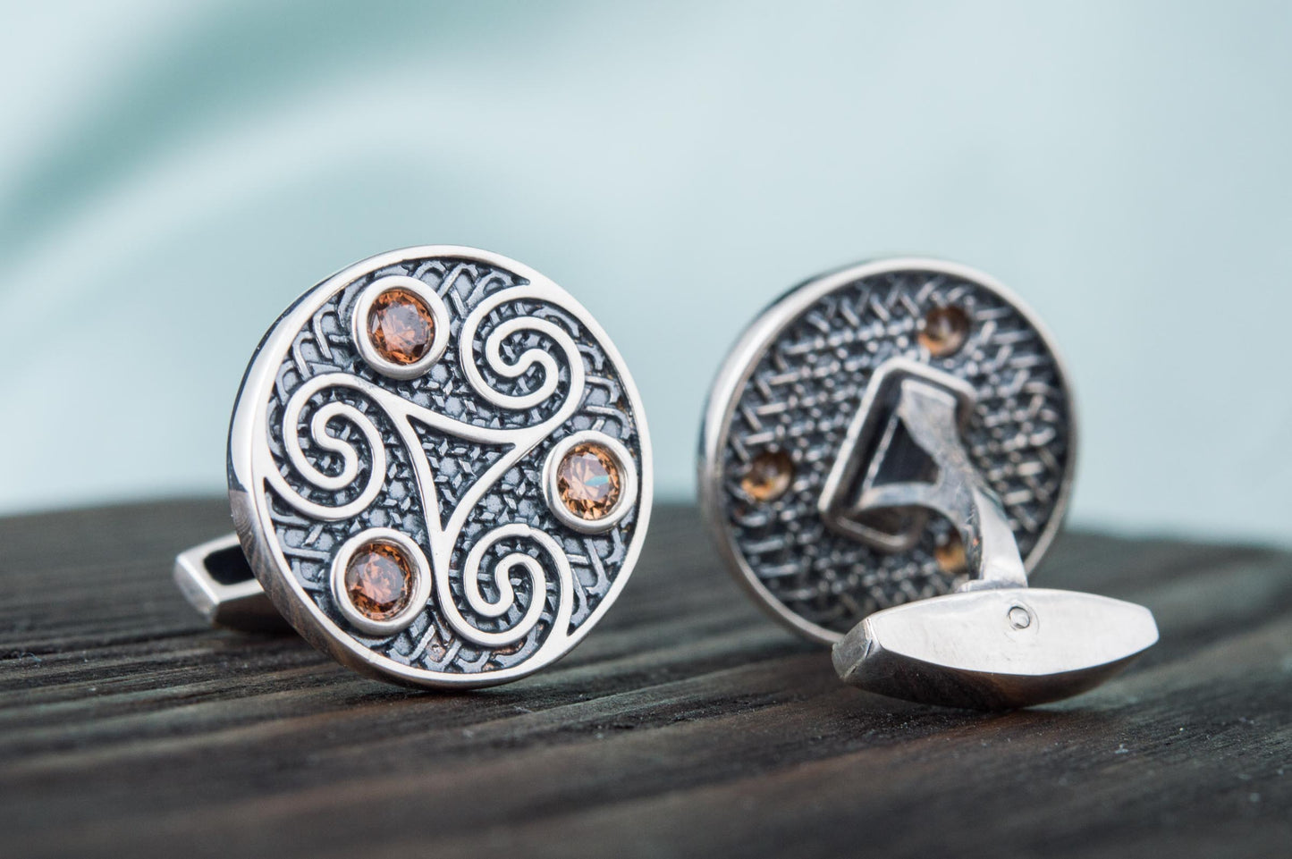 vkngjewelry Cufflinks Unique Triskelion Symbol Silver Sterling Cufflinks