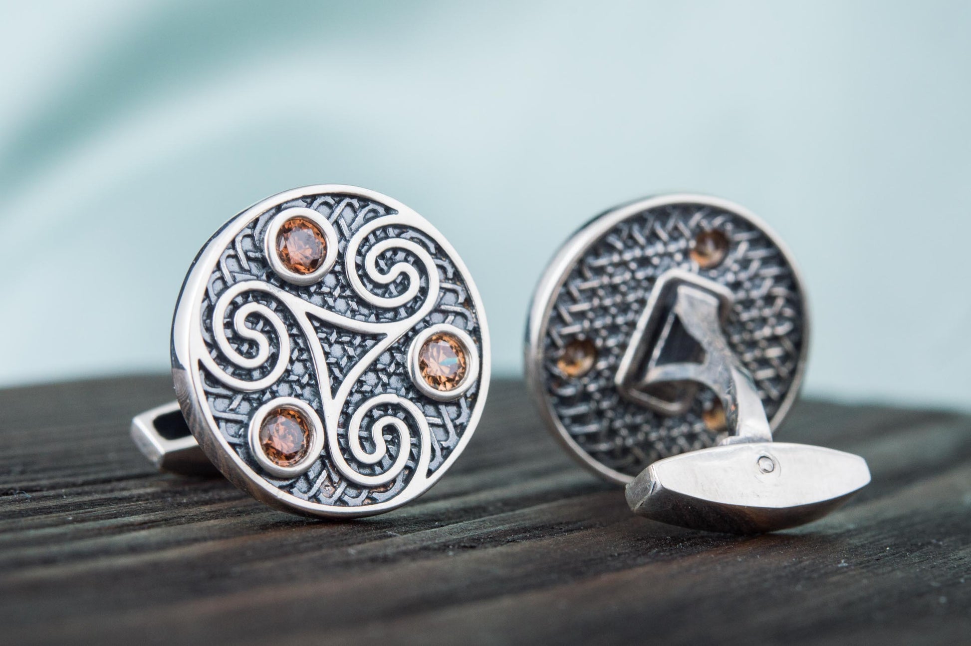 vkngjewelry Cufflinks Unique Triskelion Symbol Silver Sterling Cufflinks