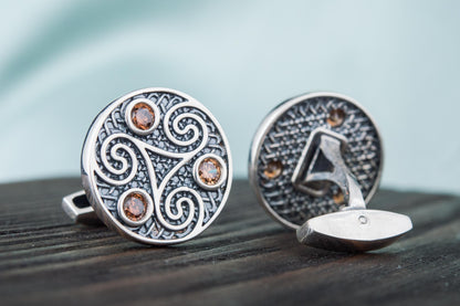 vkngjewelry Cufflinks Unique Triskelion Symbol Silver Sterling Cufflinks