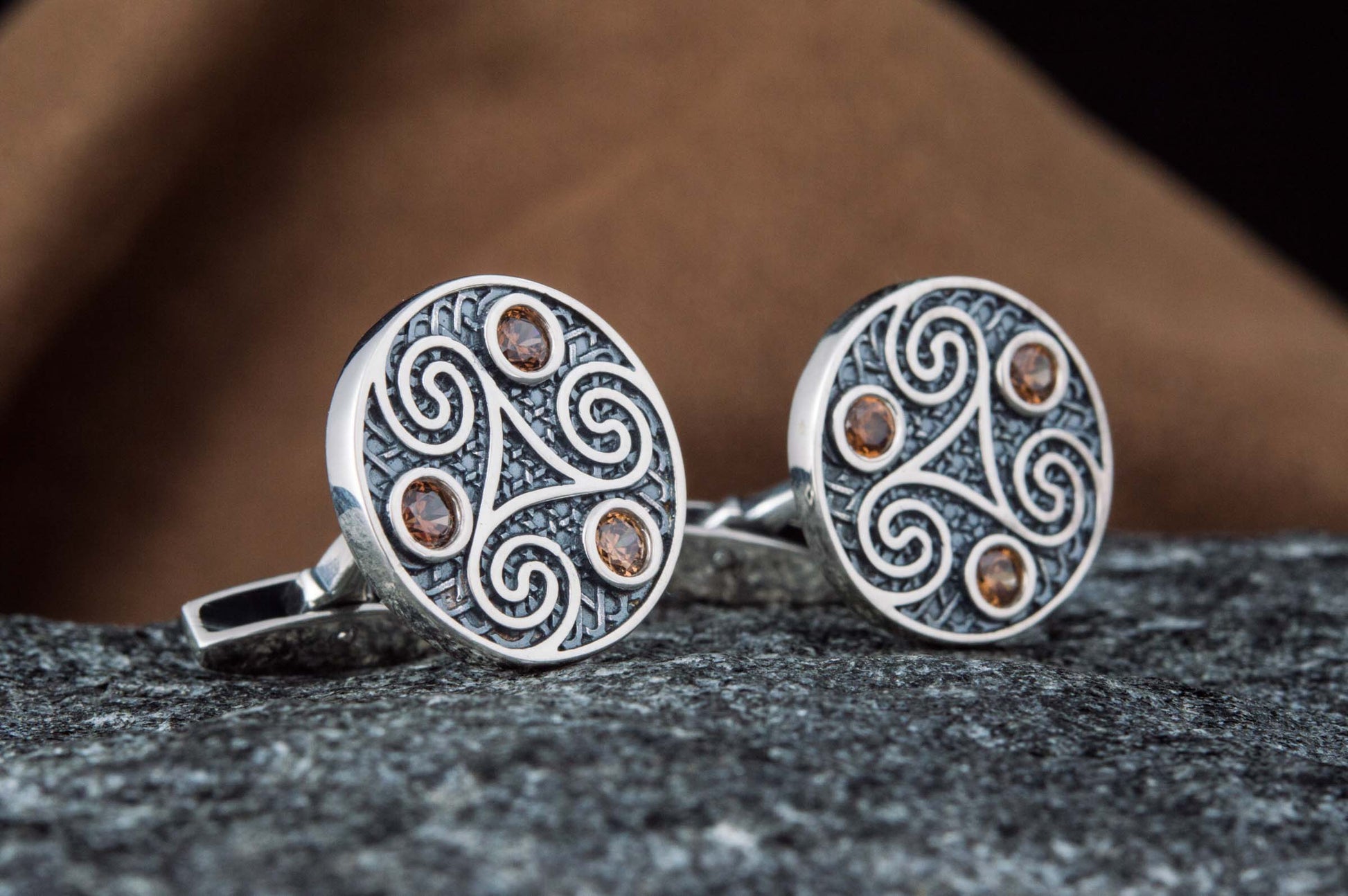 vkngjewelry Cufflinks Unique Triskelion Symbol Silver Sterling Cufflinks