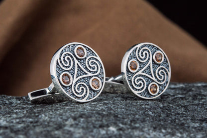 vkngjewelry Cufflinks Unique Triskelion Symbol Silver Sterling Cufflinks
