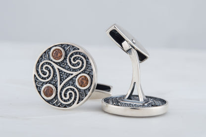 vkngjewelry Cufflinks Unique Triskelion Symbol Silver Sterling Cufflinks