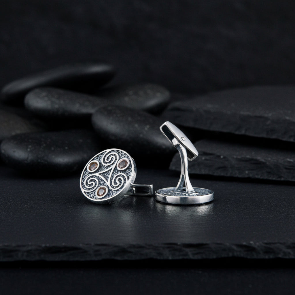 vkngjewelry Cufflinks Unique Triskelion Symbol Silver Sterling Cufflinks