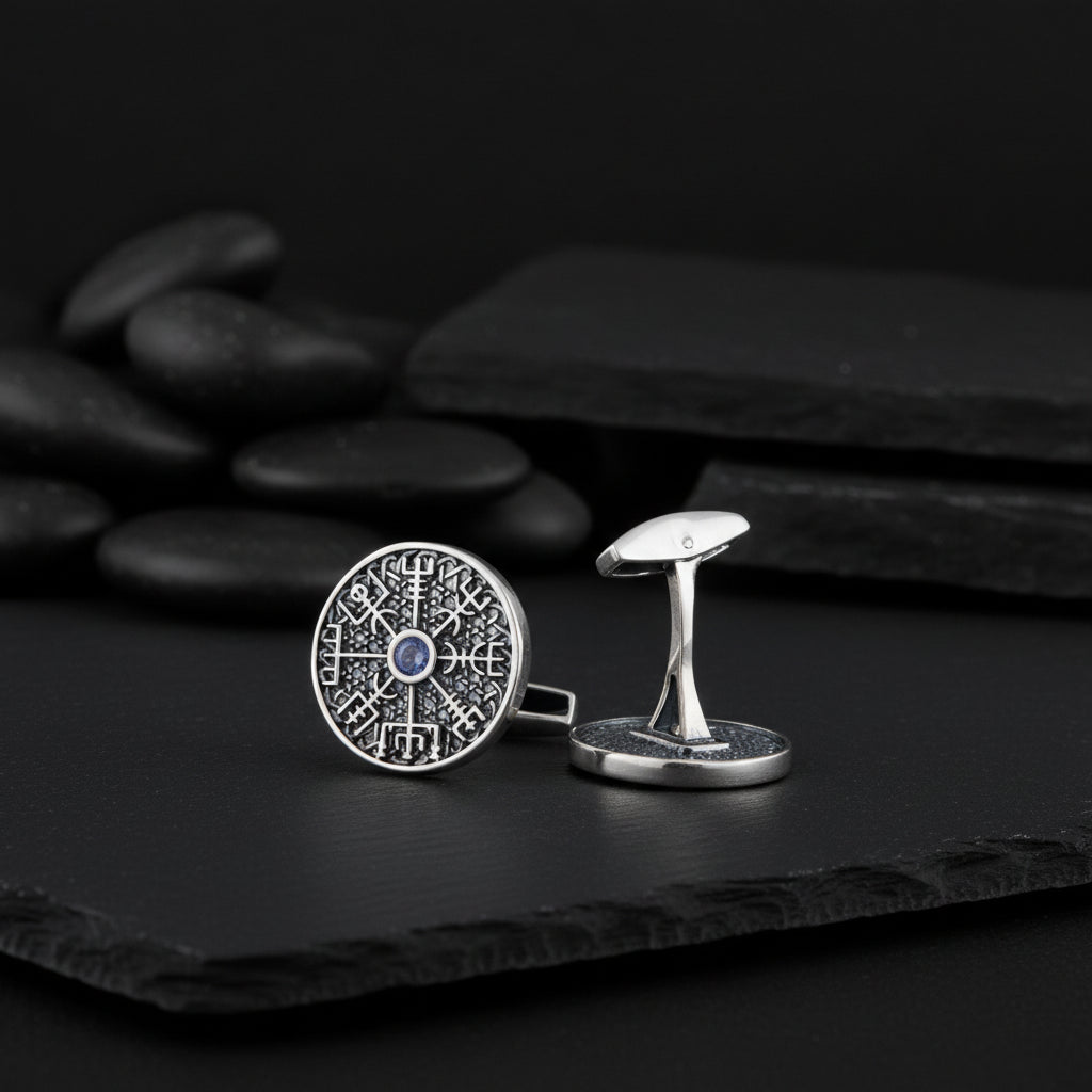vkngjewelry Cufflinks Handcrafted Unique Vegvisir Symbol Sterling Silver Cufflinks