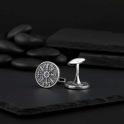 vkngjewelry Cufflinks Handcrafted Unique Vegvisir Symbol Sterling Silver Cufflinks