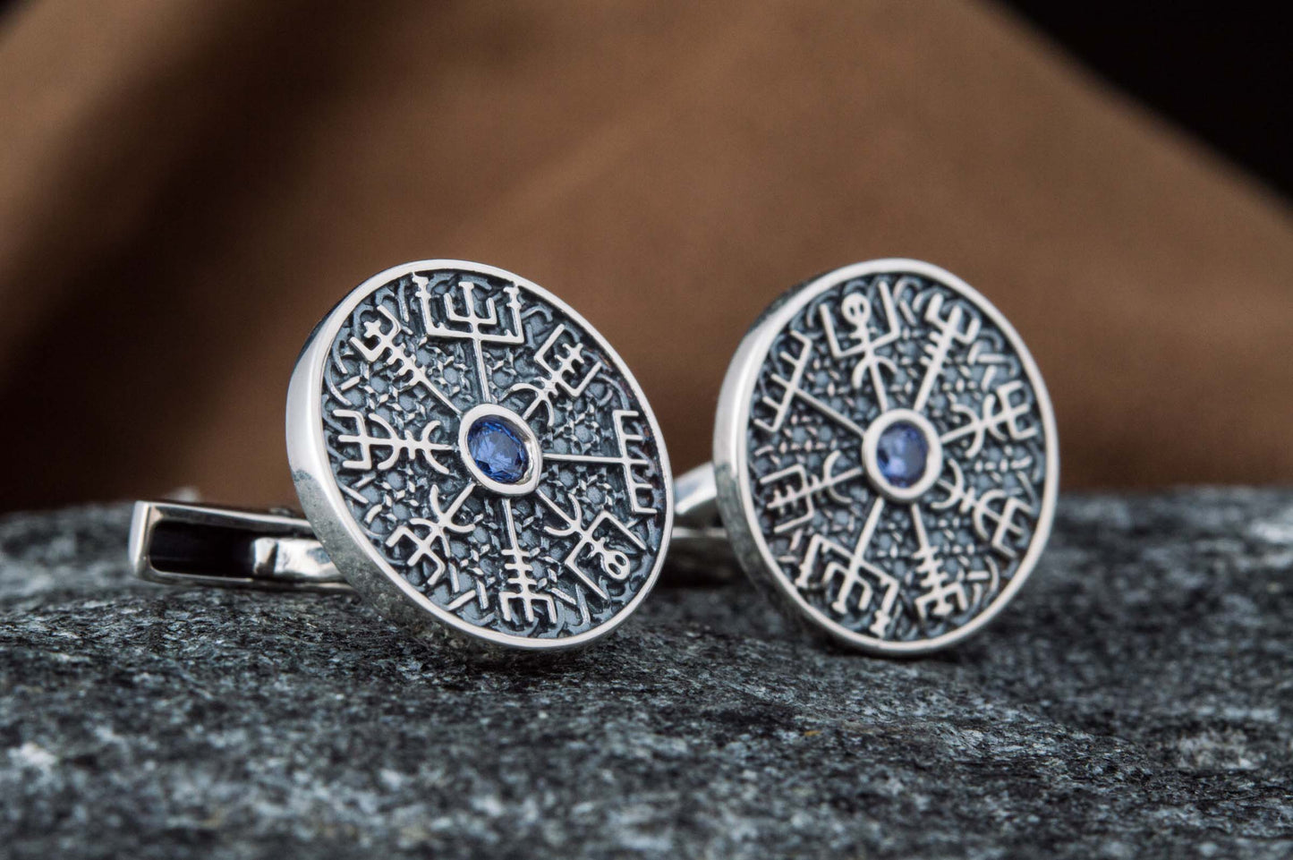 vkngjewelry Cufflinks Handcrafted Unique Vegvisir Symbol Sterling Silver Cufflinks