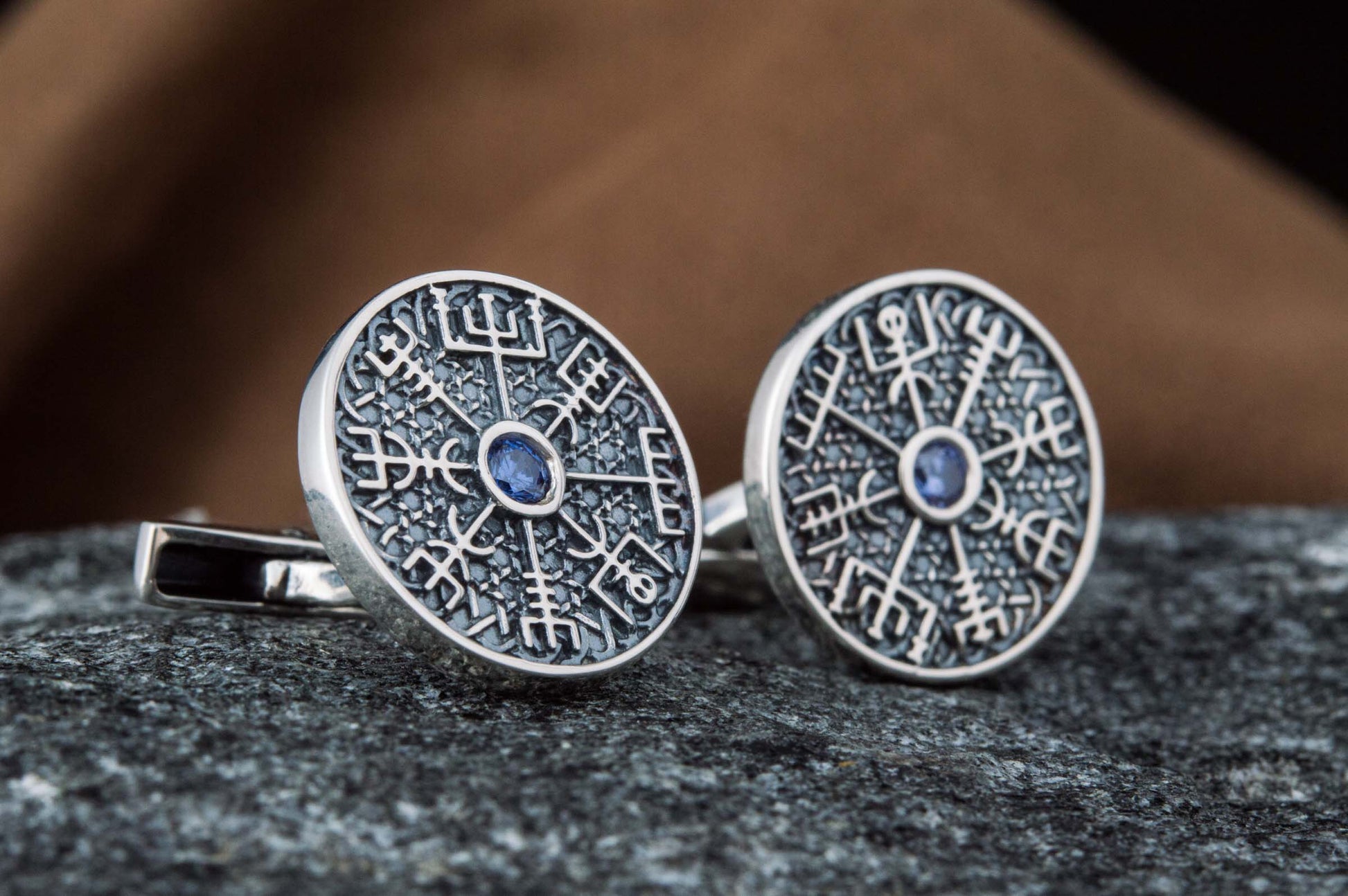 vkngjewelry Cufflinks Handcrafted Unique Vegvisir Symbol Sterling Silver Cufflinks