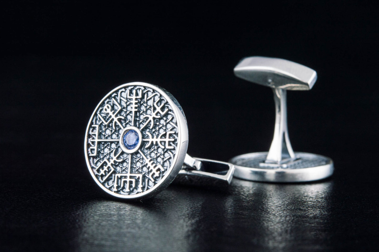 vkngjewelry Cufflinks Handcrafted Unique Vegvisir Symbol Sterling Silver Cufflinks