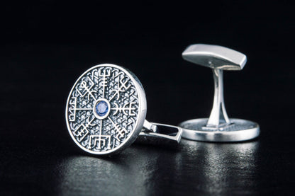 vkngjewelry Cufflinks Handcrafted Unique Vegvisir Symbol Sterling Silver Cufflinks