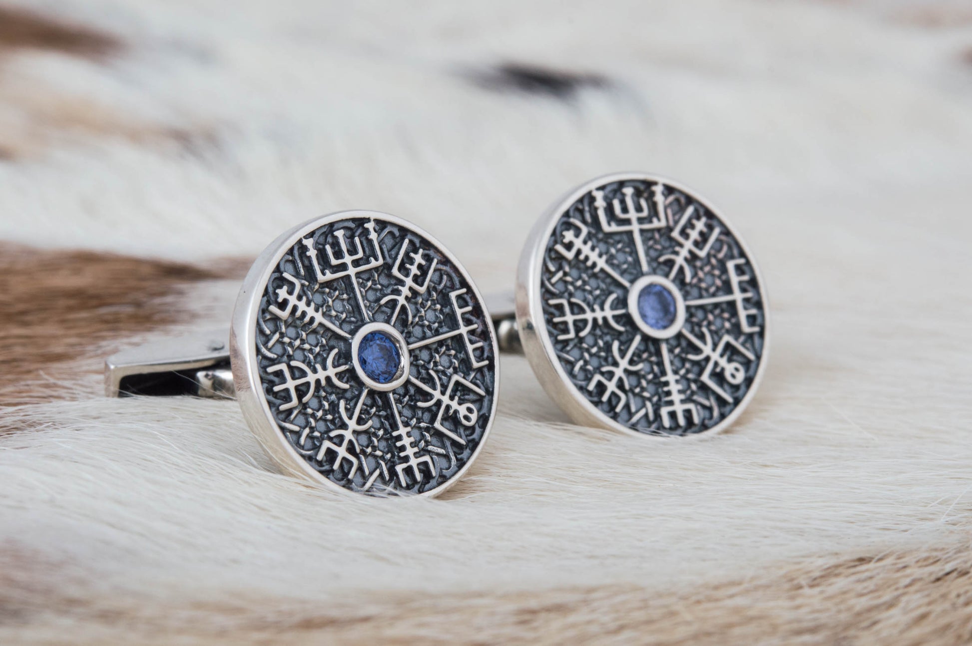vkngjewelry Cufflinks Handcrafted Unique Vegvisir Symbol Sterling Silver Cufflinks