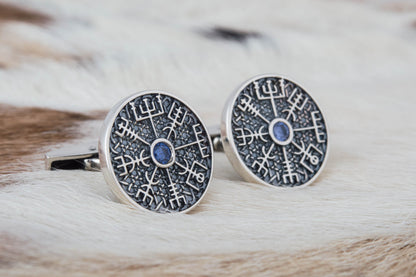 vkngjewelry Cufflinks Handcrafted Unique Vegvisir Symbol Sterling Silver Cufflinks