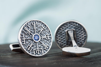 vkngjewelry Cufflinks Handcrafted Unique Vegvisir Symbol Sterling Silver Cufflinks