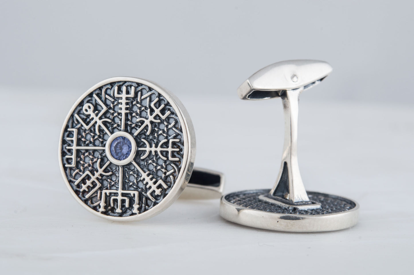 vkngjewelry Cufflinks Handcrafted Unique Vegvisir Symbol Sterling Silver Cufflinks