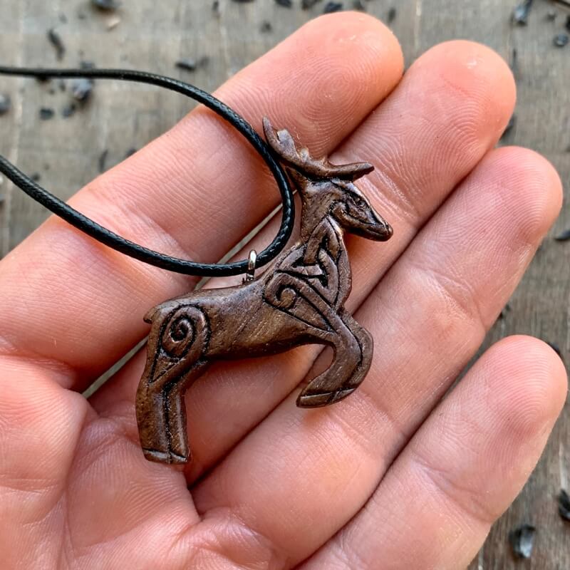 vkngjewelry Pendant Unique Walnut Wood Celtic Deer Pendant Style 2