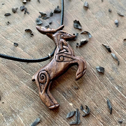 vkngjewelry Pendant Unique Walnut Wood Celtic Deer Pendant Style 2