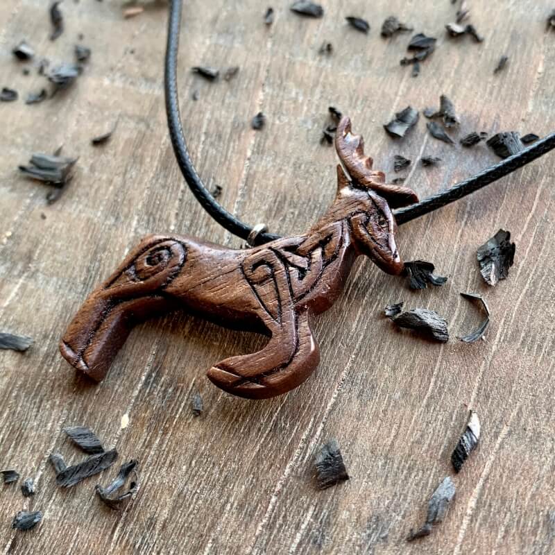 vkngjewelry Pendant Unique Walnut Wood Celtic Deer Pendant Style 2