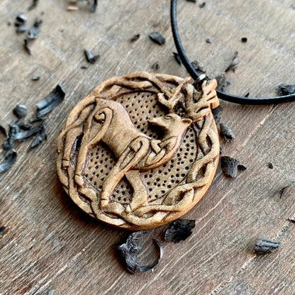 vkngjewelry Pendant Unique Walnut Wood Celtic Deer Pendant Style 3