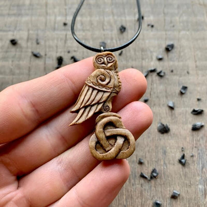 vkngjewelry Pendant Unique Walnut Wood Celtic Owl Triquetra Pendant Style 2