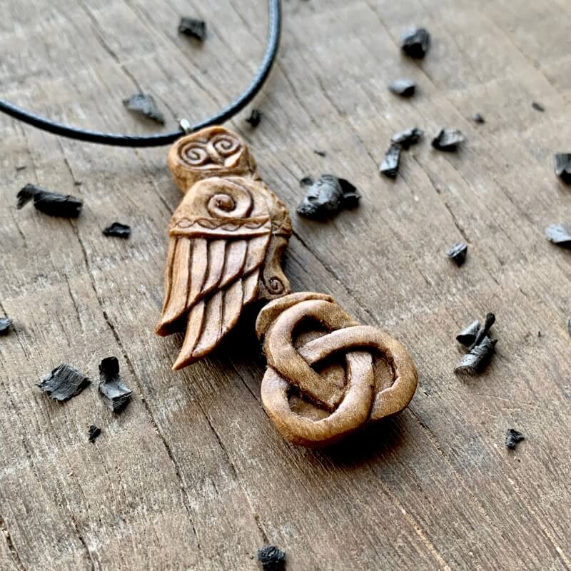 vkngjewelry Pendant Unique Walnut Wood Celtic Owl Triquetra Pendant Style 2