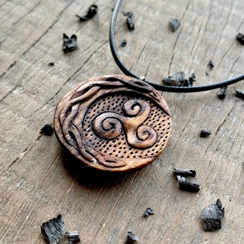 vkngjewelry Pendant Unique Walnut Wood Celtic Sun And Moon Triskelion Pendant