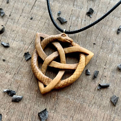 vkngjewelry Pendant Unique Walnut Wood Celtic Uroboro Serpent Triquetra Pendant 3D Version