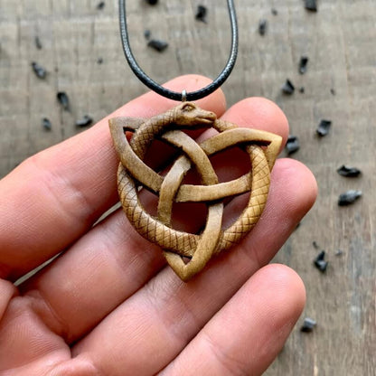 vkngjewelry Pendant Unique Walnut Wood Celtic Uroboro Serpent Triquetra Pendant 3D Version