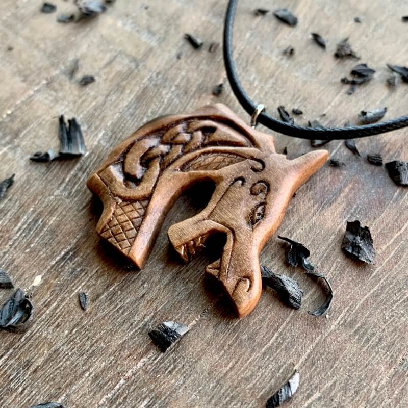 vkngjewelry Pendant Unique Walnut Wood Drakkar's Head Pendant Style 2