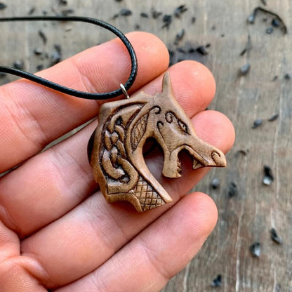 vkngjewelry Pendant Unique Walnut Wood Drakkar's Head Pendant Style 2