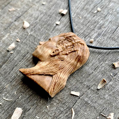 vkngjewelry Pendant Unique Walnut Wood Hand Carved Vikings Lagertha Profile Face Pendant