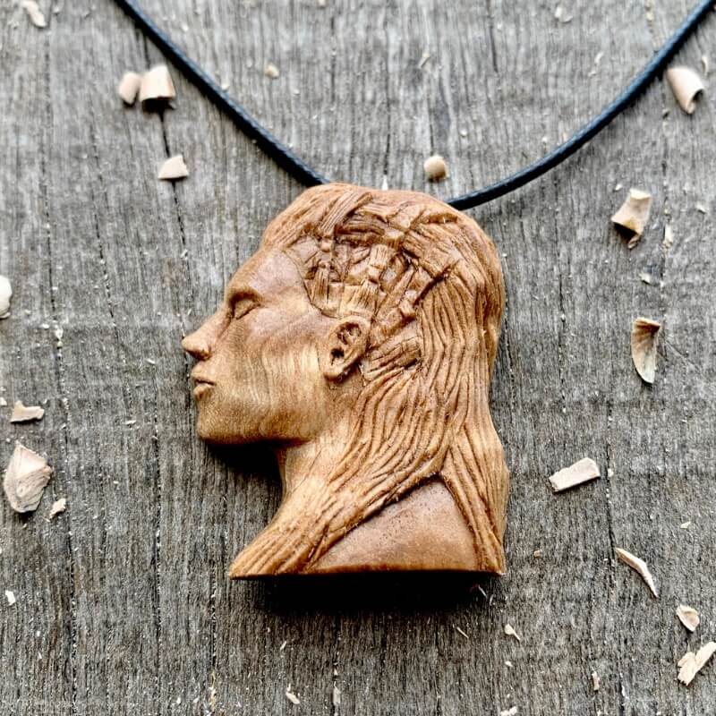 vkngjewelry Pendant Unique Walnut Wood Hand Carved Vikings Lagertha Profile Face Pendant