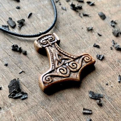 vkngjewelry Pendant Unique Walnut Wood Mjolnir Triquetra Pendant